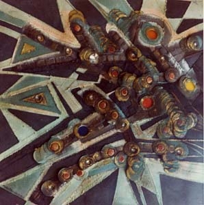 Mastrianni Umberto, Composizione, 1960, cm. 70x70, Tecnica mista su cartone scolpito con inserti in piombo e perspex