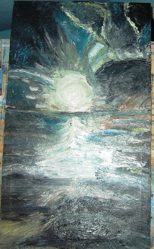 l'anima sull'oceano della vita. 70*100. olio