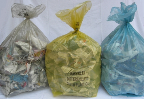 Sacchi per Raccolta Differeziata in LDPE riciclato Grigio Giallo Azzurro