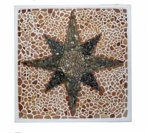 mosaico in cotto e pietre cm 80x80